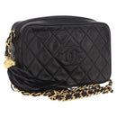 CHANEL Matelasse Chain Shoulder Bag Lamb Skin Black Gold CC Auth 200580V-1