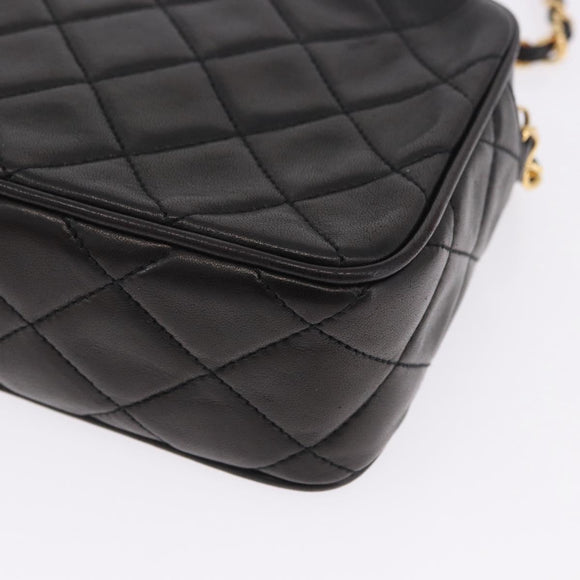 CHANEL Matelasse Chain Shoulder Bag Lamb Skin Black Gold CC Auth 200580V