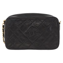 CHANEL Matelasse Chain Shoulder Bag Lamb Skin Black Gold CC Auth 200580V-2