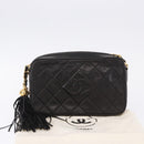 CHANEL Matelasse Chain Shoulder Bag Lamb Skin Black Gold CC Auth 200580V-24