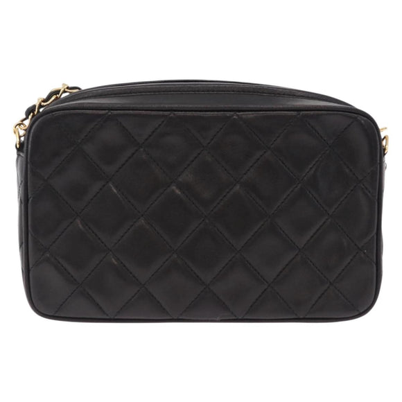 CHANEL Matelasse Chain Shoulder Bag Lamb Skin Black Gold CC Auth 200580V