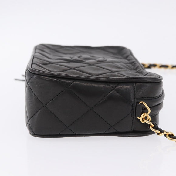 CHANEL Matelasse Chain Shoulder Bag Lamb Skin Black Gold CC Auth 200580V