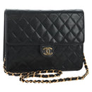 CHANEL Chain Matelasse Shoulder Bag Lamb Skin Black Gold CC Auth 200581SAM-1