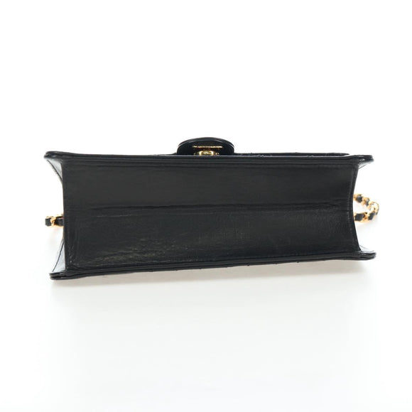 CHANEL Chain Matelasse Shoulder Bag Lamb Skin Black Gold CC Auth 200581SAM