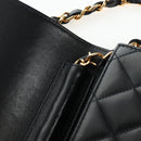 CHANEL Chain Matelasse Shoulder Bag Lamb Skin Black Gold CC Auth 200581SAM-25