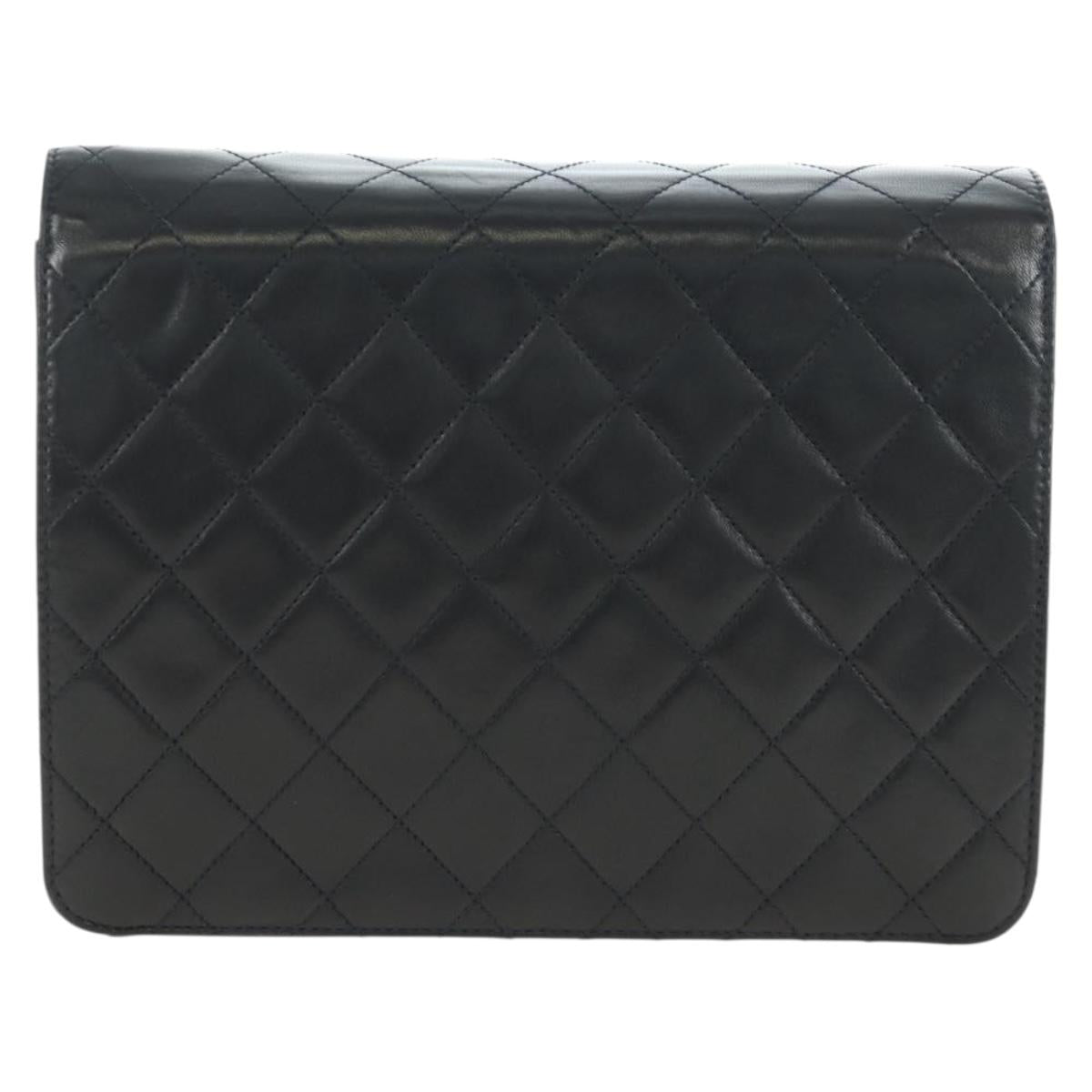 CHANEL Chain Matelasse Shoulder Bag Lamb Skin Black Gold CC Auth