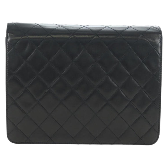 CHANEL Chain Matelasse Shoulder Bag Lamb Skin Black Gold CC Auth 200581SAM
