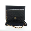 CHANEL Chain Matelasse Shoulder Bag Lamb Skin Black Gold CC Auth 200581SAM-12