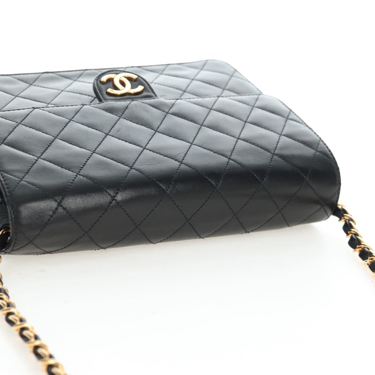 CHANEL Chain Matelasse Shoulder Bag Lamb Skin Black Gold CC Auth