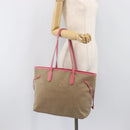 PRADA Tote Bag Canvas Jacquard Brown Gold Auth 200586V-27