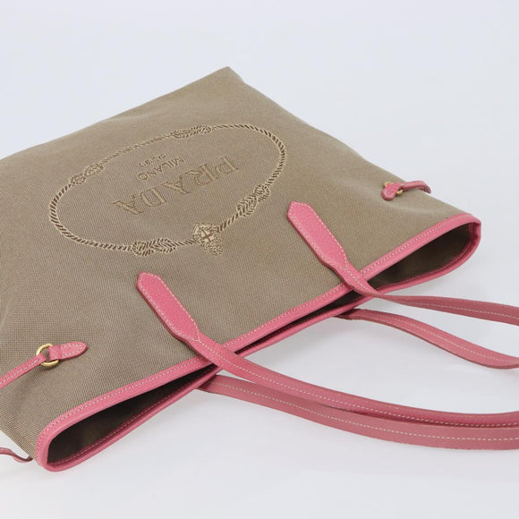 PRADA Tote Bag Canvas Jacquard Brown Gold Auth 200586V