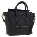 CELINE Luggage Nano Shopper Hand Bag Leather 2way Black Gold Auth 200587M-1