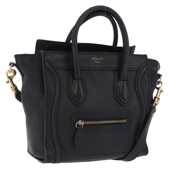 CELINE Luggage Nano Shopper Hand Bag Leather 2way Black Gold Auth 200587M