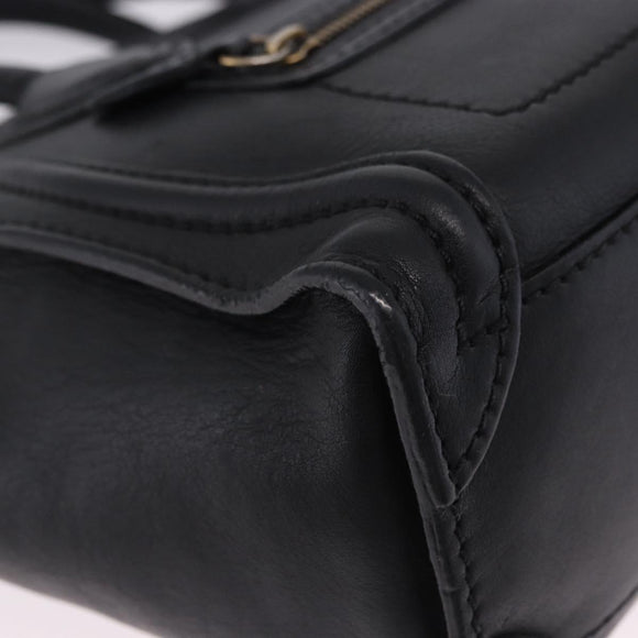 CELINE Luggage Nano Shopper Hand Bag Leather 2way Black Gold Auth 200587M