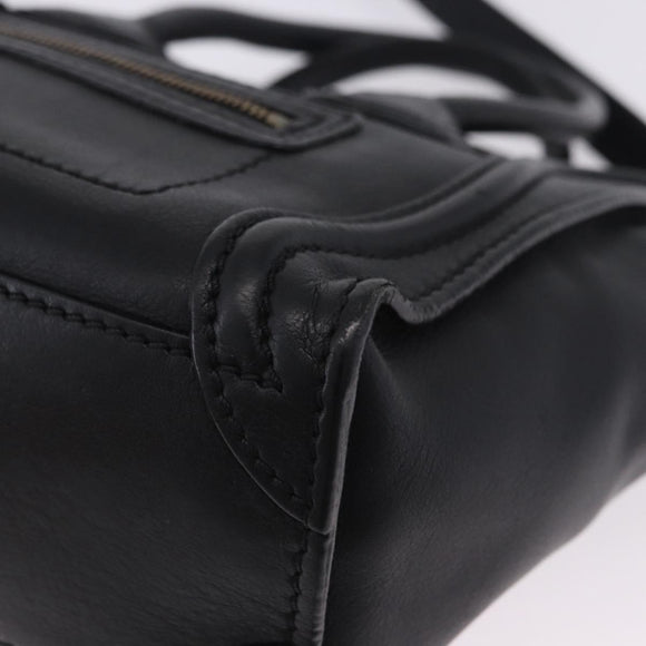 CELINE Luggage Nano Shopper Hand Bag Leather 2way Black Gold Auth 200587M