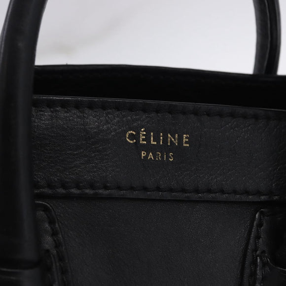 CELINE Luggage Nano Shopper Hand Bag Leather 2way Black Gold Auth 200587M