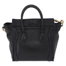 CELINE Luggage Nano Shopper Hand Bag Leather 2way Black Gold Auth 200587M-2
