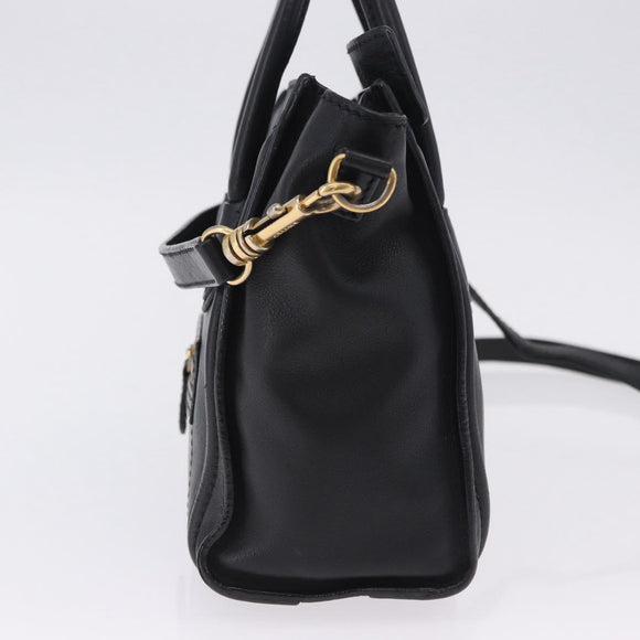 CELINE Luggage Nano Shopper Hand Bag Leather 2way Black Gold Auth 200587M