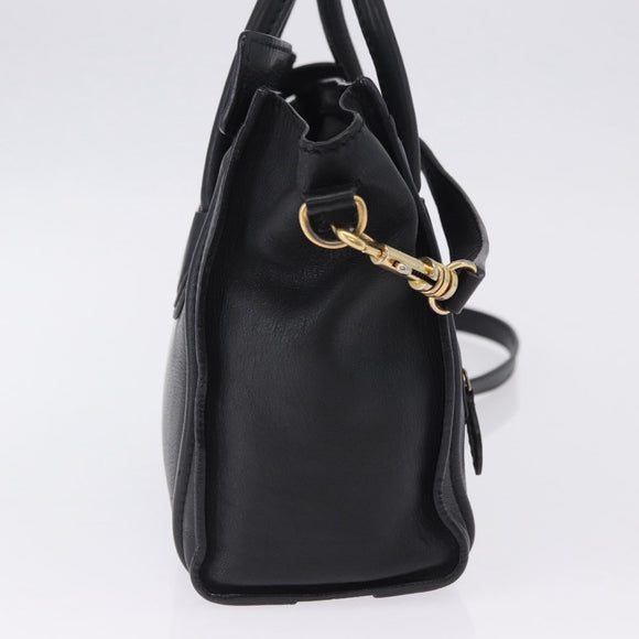CELINE Luggage Nano Shopper Hand Bag Leather 2way Black Gold Auth 200587M