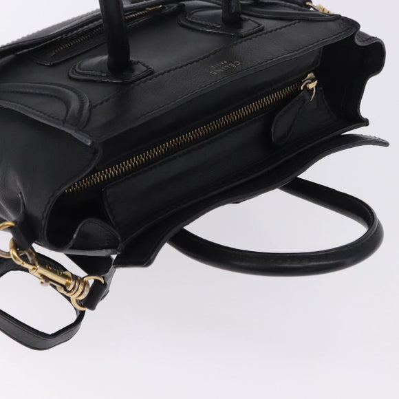CELINE Luggage Nano Shopper Hand Bag Leather 2way Black Gold Auth 200587M