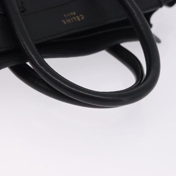 CELINE Luggage Nano Shopper Hand Bag Leather 2way Black Gold Auth 200587M