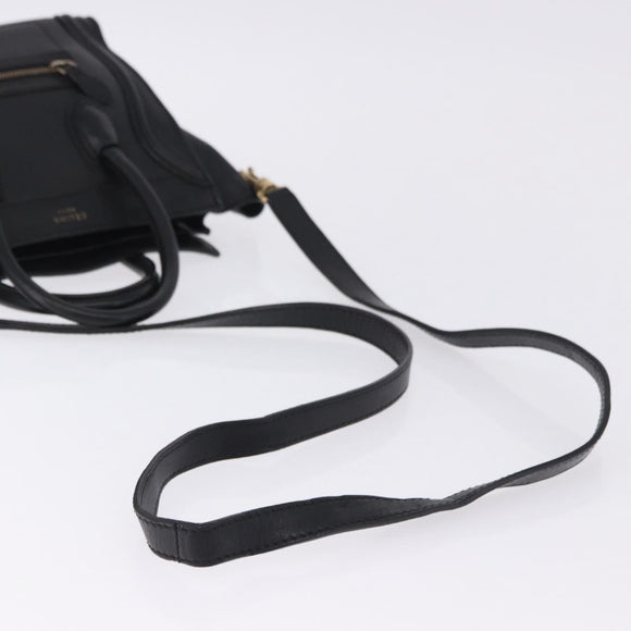 CELINE Luggage Nano Shopper Hand Bag Leather 2way Black Gold Auth 200587M