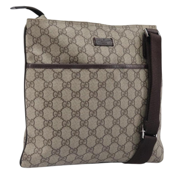 GUCCI GG Supreme Shoulder Bag PVC Beige Silver 141626 Auth 200589