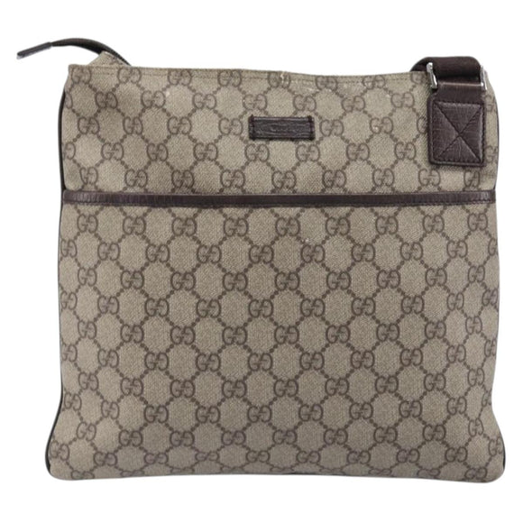 GUCCI GG Supreme Shoulder Bag PVC Beige Silver 141626 Auth 200589
