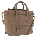 CELINE Luggage Nano Shopper Hand Bag Leather 2way Beige Gold Auth 200630A-1