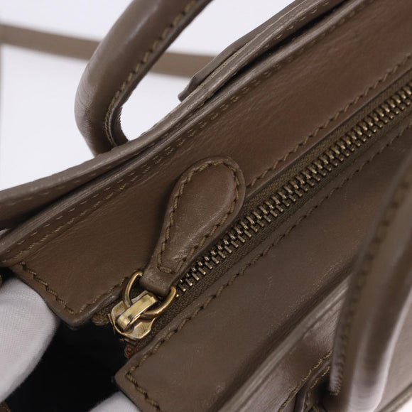 CELINE Luggage Nano Shopper Hand Bag Leather 2way Beige Gold Auth 200630A