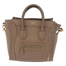 CELINE Luggage Nano Shopper Hand Bag Leather 2way Beige Gold Auth 200630A-13