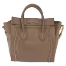 CELINE Luggage Nano Shopper Hand Bag Leather 2way Beige Gold Auth 200630A-2