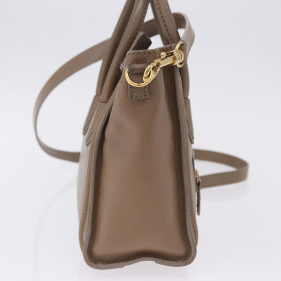 CELINE Luggage Nano Shopper Hand Bag Leather 2way Beige Gold Auth 200630A