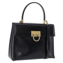 Salvatore Ferragamo Gancini Hand Bag Patent 2way Black Gold Tone Auth 200642-1