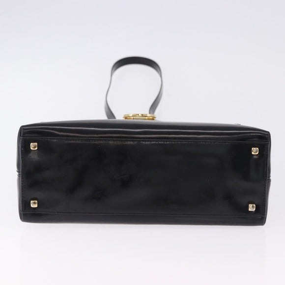 Salvatore Ferragamo Gancini Hand Bag Patent 2way Black Gold Tone Auth 200642