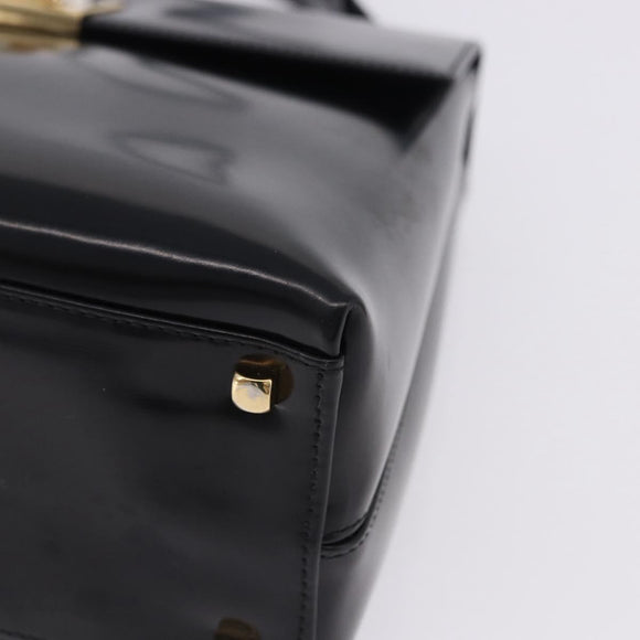 Salvatore Ferragamo Gancini Hand Bag Patent 2way Black Gold Tone Auth 200642