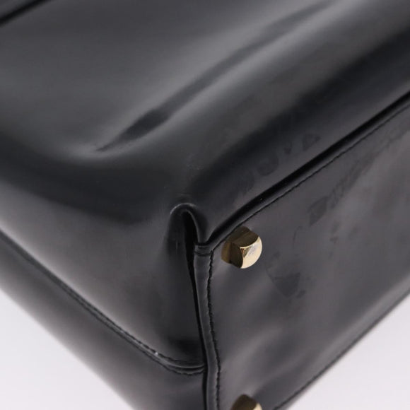 Salvatore Ferragamo Gancini Hand Bag Patent 2way Black Gold Tone Auth 200642