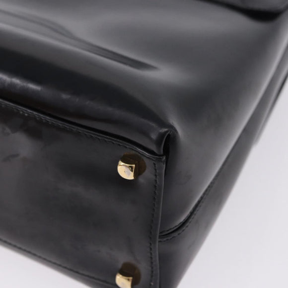 Salvatore Ferragamo Gancini Hand Bag Patent 2way Black Gold Tone Auth 200642