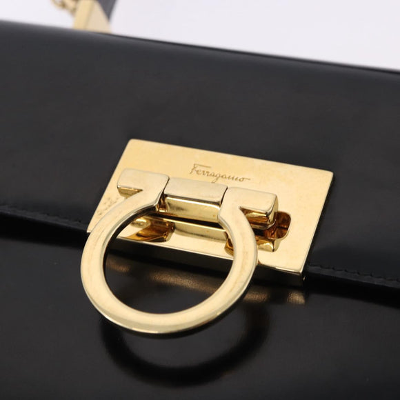 Salvatore Ferragamo Gancini Hand Bag Patent 2way Black Gold Tone Auth 200642