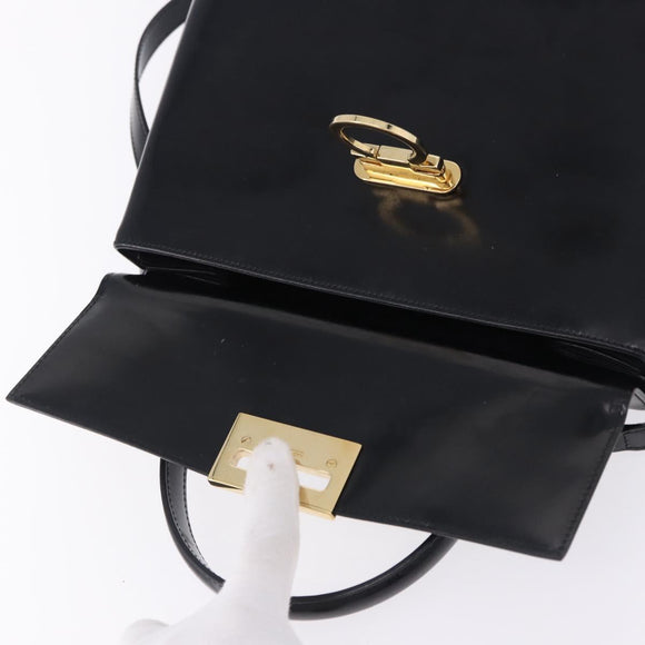 Salvatore Ferragamo Gancini Hand Bag Patent 2way Black Gold Tone Auth 200642
