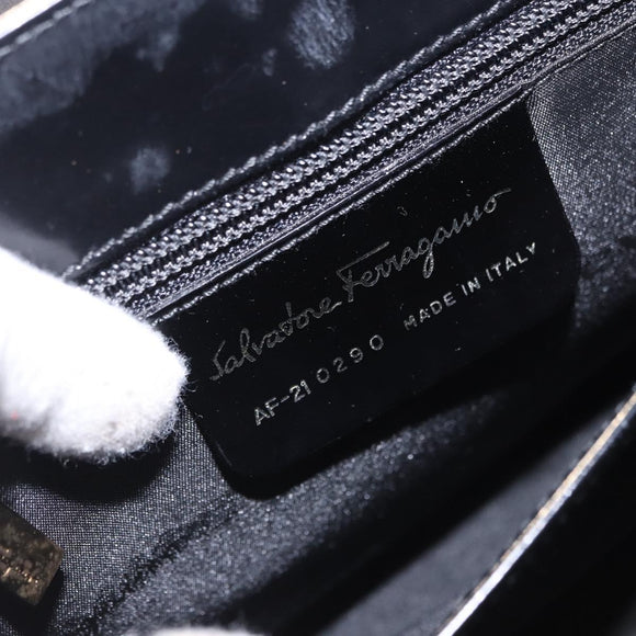 Salvatore Ferragamo Gancini Hand Bag Patent 2way Black Gold Tone Auth 200642