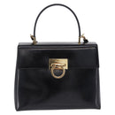 Salvatore Ferragamo Gancini Hand Bag Patent 2way Black Gold Tone Auth 200642-2