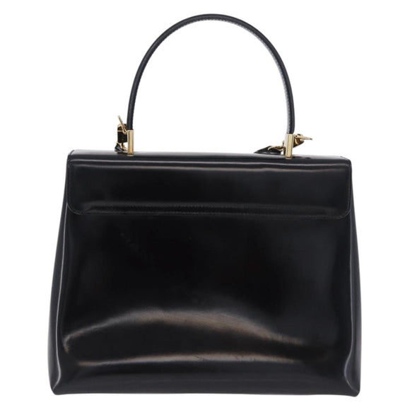 Salvatore Ferragamo Gancini Hand Bag Patent 2way Black Gold Tone Auth 200642