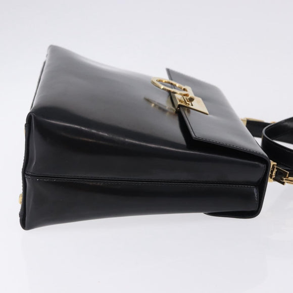 Salvatore Ferragamo Gancini Hand Bag Patent 2way Black Gold Tone Auth 200642