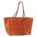 CHANEL Triple Coco Chain Shoulder Bag Patent Orange Silver CC Auth 200643-1