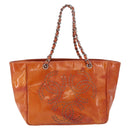 CHANEL Triple Coco Chain Shoulder Bag Patent Orange Silver CC Auth 200643-2
