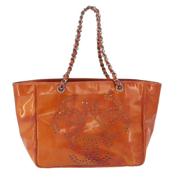 CHANEL Triple Coco Chain Shoulder Bag Patent Orange Silver CC Auth 200643