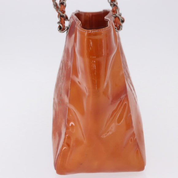 CHANEL Triple Coco Chain Shoulder Bag Patent Orange Silver CC Auth 200643