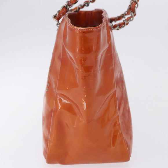 CHANEL Triple Coco Chain Shoulder Bag Patent Orange Silver CC Auth 200643