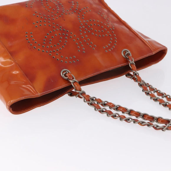 CHANEL Triple Coco Chain Shoulder Bag Patent Orange Silver CC Auth 200643